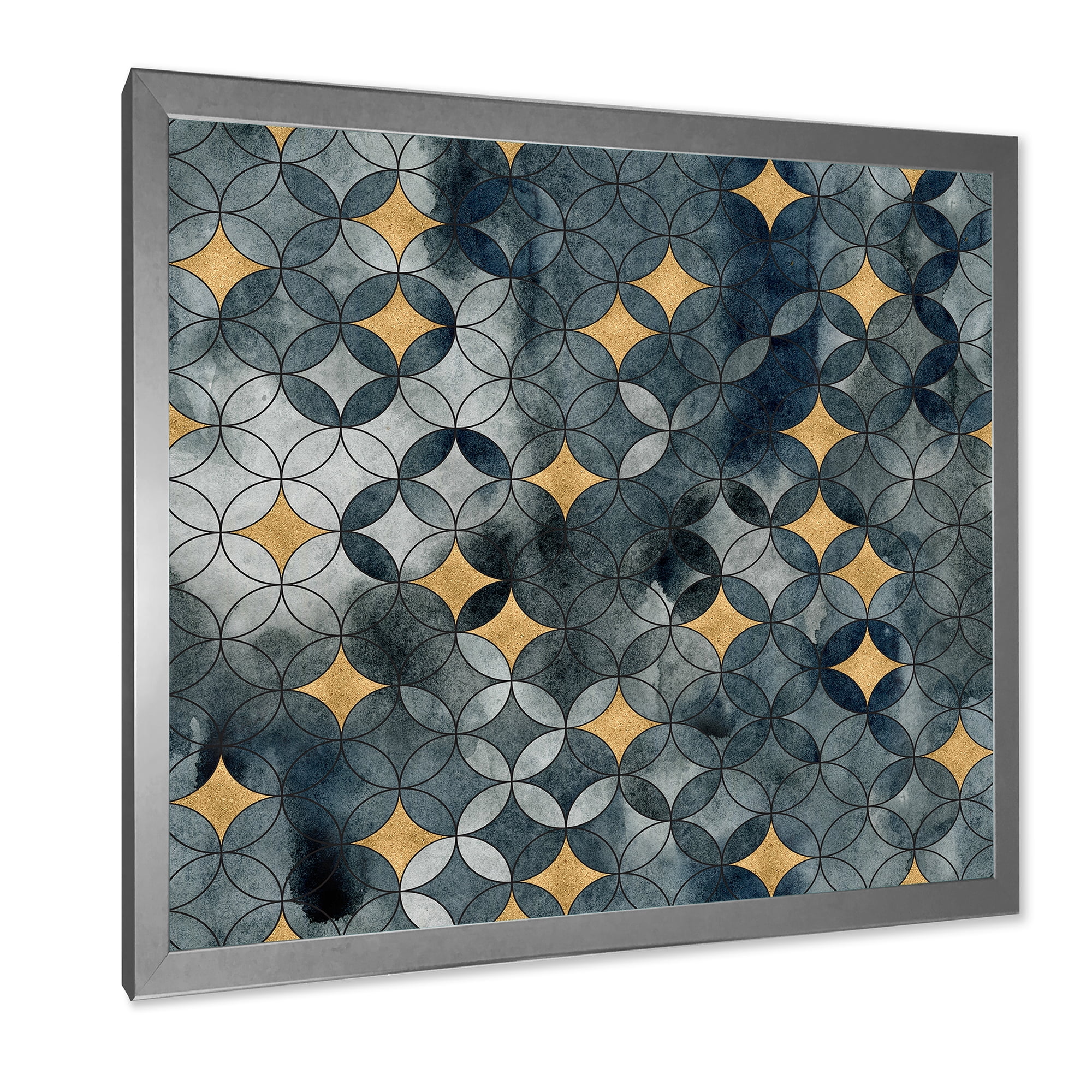 Designart 'Geometry Golden Stars With Intersecting Circles' Modern Framed Art Print
