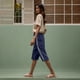 thumbnail image 4 of Pantalones de la Cintura Elástica de las Mujeres Medio Pantalones Cortos Botones de la Cintura Elástica de Verano Lino Bolsillos Pantalones, Lino de Algodón, 4 of 9