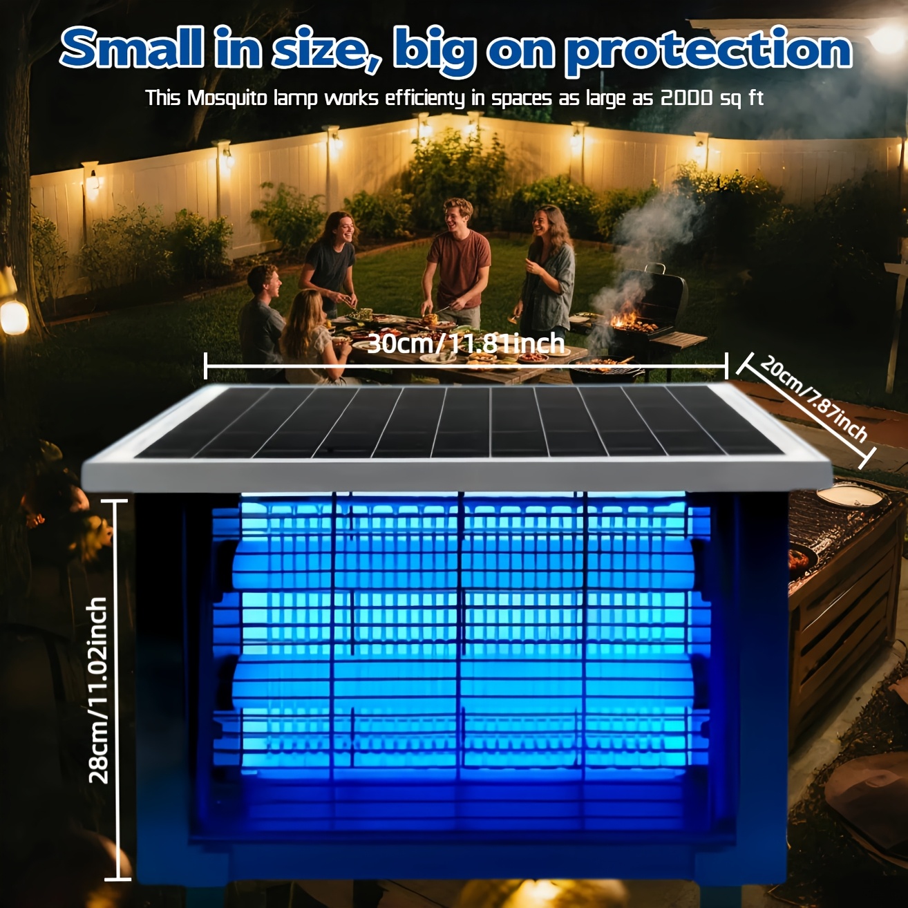 4500V Solar Mosquito Zapper - 4000mAh Battery, IP56 Waterproof, Metal Shell - 3 Placement Options & 2 Modes for Garden/Patio - Fast Shipping