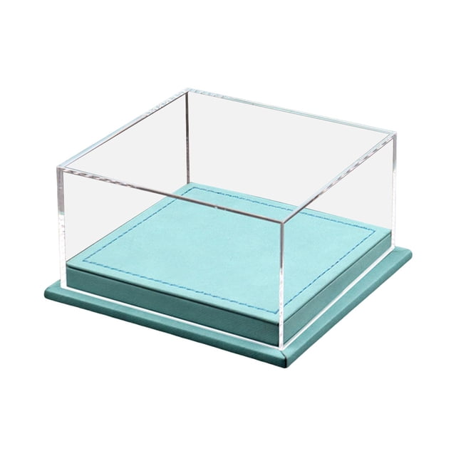 Caja de exhibición para autos de juguete a escala 1:64, base de cuero sintético resistente de 5 x 4,8 x 2,6 pulgadas, organizador de modelos de vehículos con cubierta de acrílico Cian