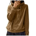 thumbnail image 2 of AXXD Womens Dress Shirts Basic Summer 2024 New Loose Casual Pullover Vintage Hooded Solid Color Hoodie Top, 2 of 6