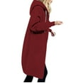 thumbnail image 2 of XFLWAM Womens Hoodies Coat Fall Winter Warm Pockets Drawstring Zipper Open Hooded Jackets Long Cardigans Tops Shirt Wine Red M, 2 of 9