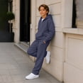 thumbnail image 6 of SERTGUTR Boys' Waffle Knit Hoodie Pullover Quarter Zip Kangaroo Pocket Elastic Waist Sweatpants 2 Piece Set Relaxed Fit Warm Winter School Outdoor Wear, 6 of 9