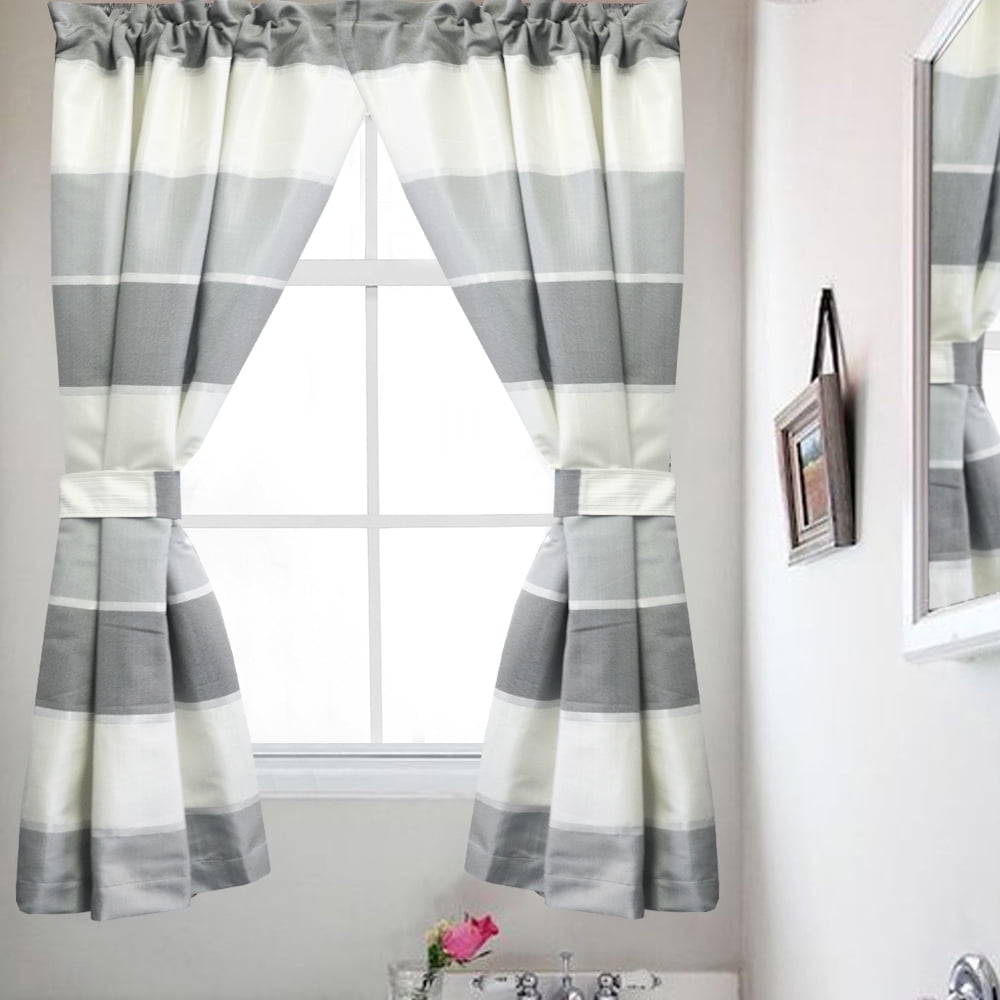 Popular Bath Modern Line Bathroom Window Curtain Set 55"x36" Gray