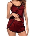 thumbnail image 3 of KaLI_store Sleepwear for Women Pajamas for Women Satin Lingerie Soft Sleepwear Silk Cami Shorts Sets Nightwear Red,3XL, 3 of 5