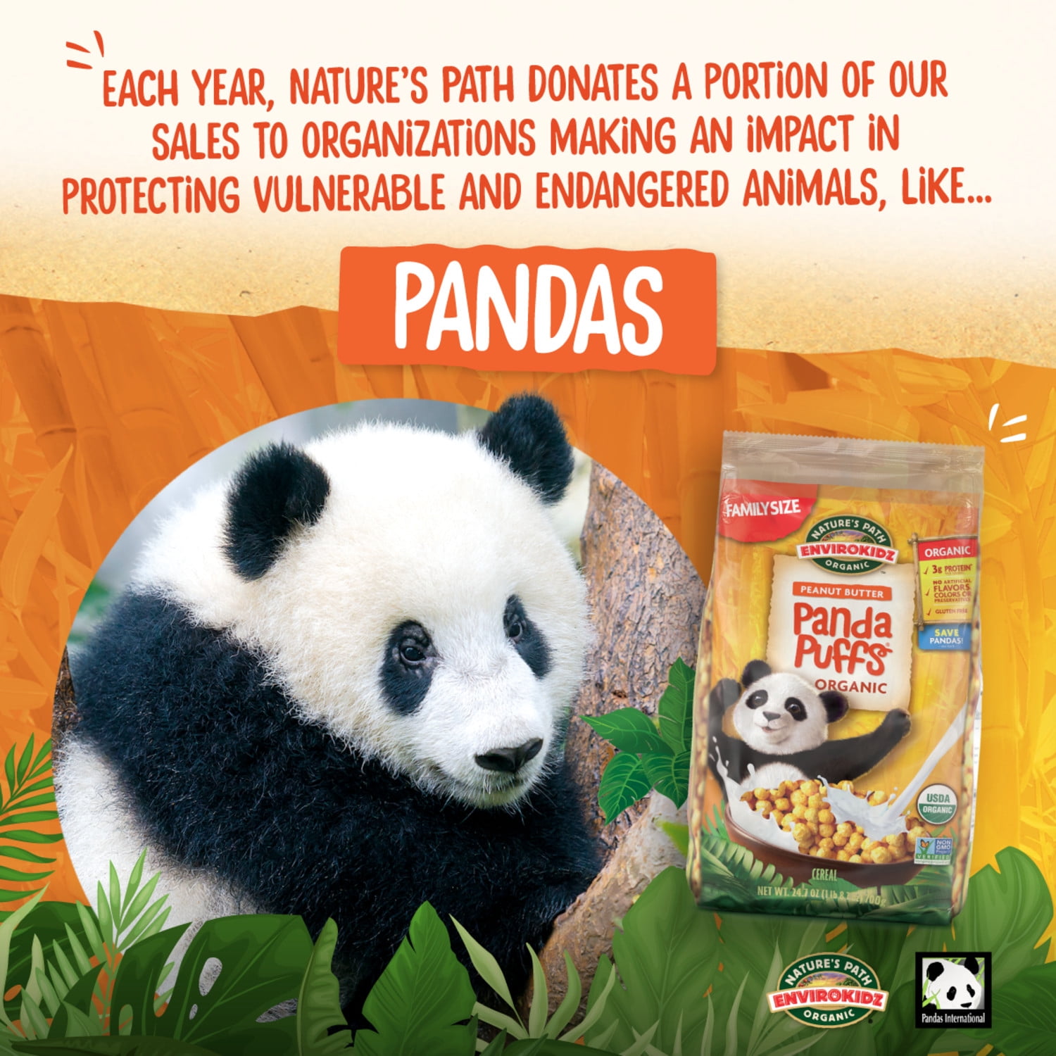 EnviroKidz Organic Panda Puffs Breakfast Cereal, 24.7oz Bag (pack of 6)