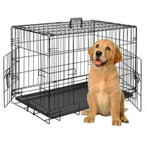 ZephyPaws 30 Inch Dog Crates for Medium Small Dogs,Folding Metal Wire Crates Dog Kennels,Outdoor and Indoor Pet Dog Cage Crate with Double-Door,Divider Panel,Removable Tray,Black