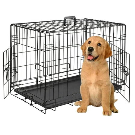 ZephyPaws 30 Inch Dog Crates for Medium Small Dogs,Folding Metal Wire Crates Dog Kennels,Outdoor and Indoor Pet Dog Cage Crate with Double-Door,Divider Panel,Removable Tray,Black