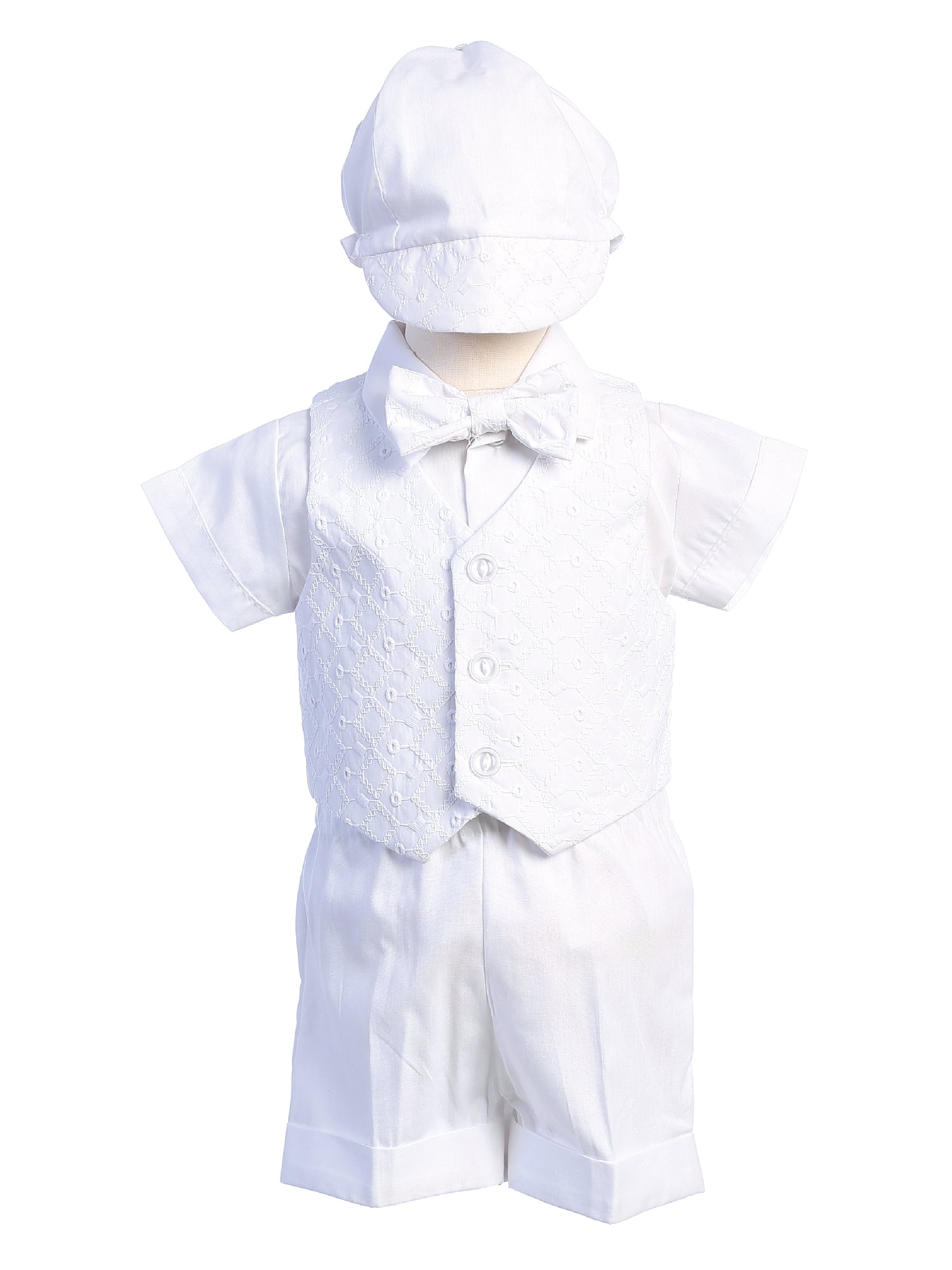 Lito Angels Baby Boys White Suit Christening Clothing Baptism Outfits with Bonnet Long Sleeve Check