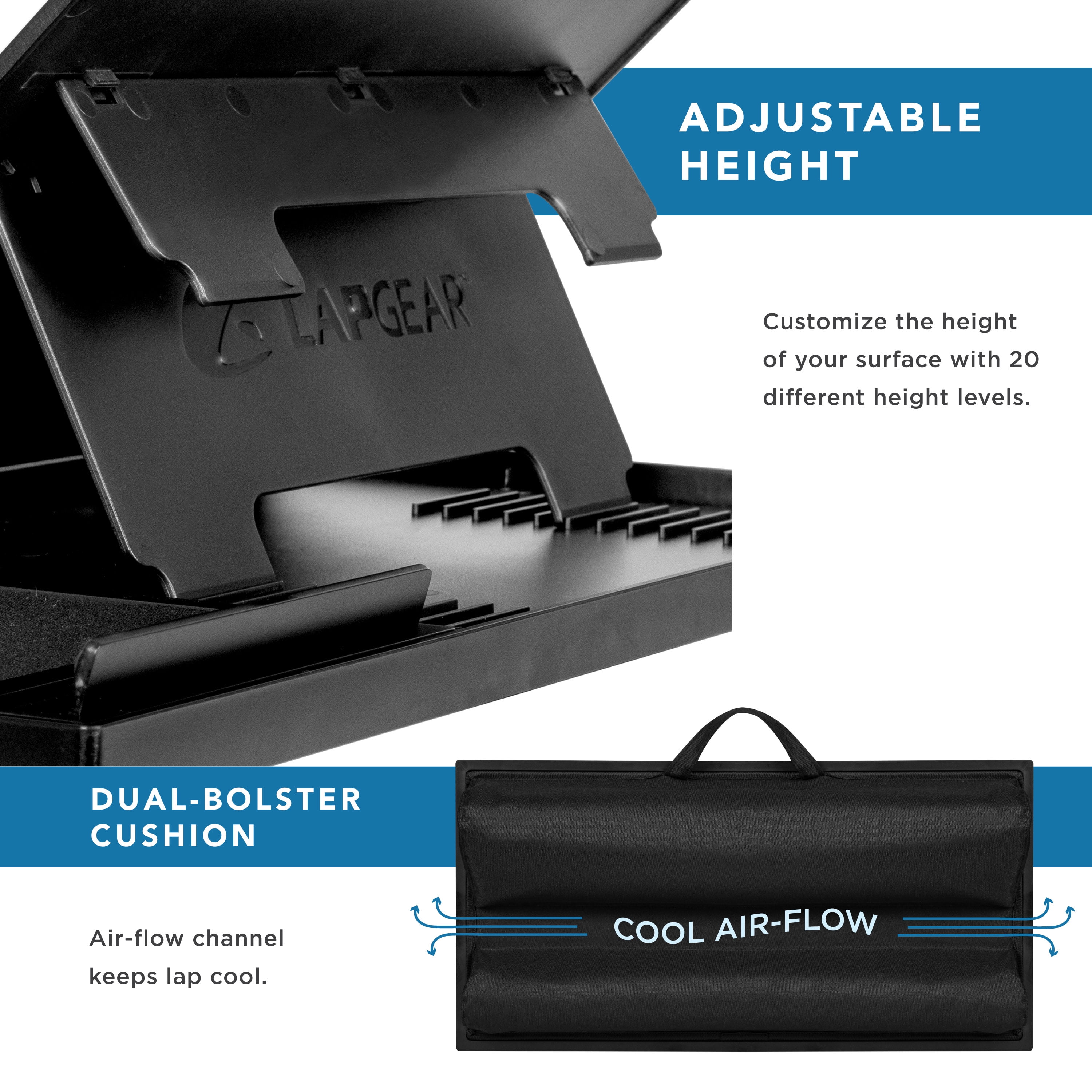 LapGear Ergo Pro Lap Desk with Mouse Pad and Ventilation, Fits up to 15.6-in Laptop, Black
