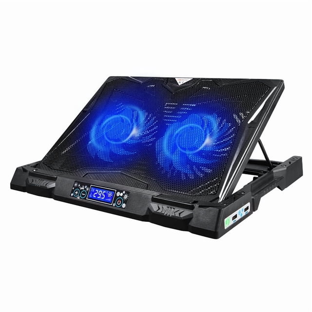 Adjustable Laptop Cooling Stand with Multi-Speed Fan & Temperature Monitoring, Foldable Laptop Riser Base with Ergonomic Height Settings, Portable Cooler Stand for 10-17 Inch Laptops