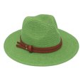thumbnail image 1 of Sombrero de jazz para mujer de ala ancha, de piel sintética, con cinturón decorativo, sombrero de paja para la playa, tamaño ajustable, protección UV, plegable, sombrero de verano, 1 of 8
