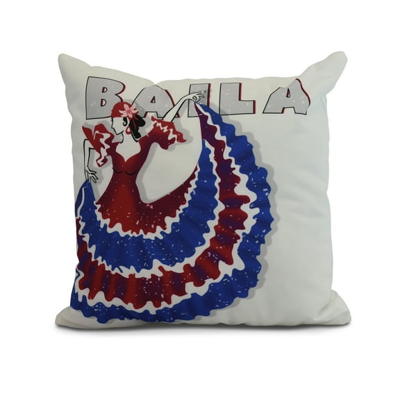 Simply Daisy, 16" x 16" Cuban Dancer Baila, Word Print Outdoor Pillow, Royal Blue