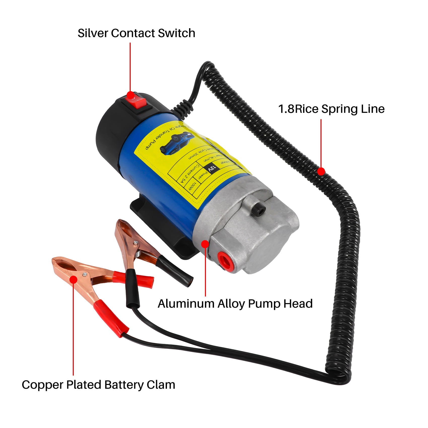 12V Electric Scavenge Suction Transfer Change Pump Oil Transfer Pump 1-4L/Min Motor Oil Extractor Pump for Car,1 * Oil Transfer Pump 3 * Hose 2 * Battery Clamps