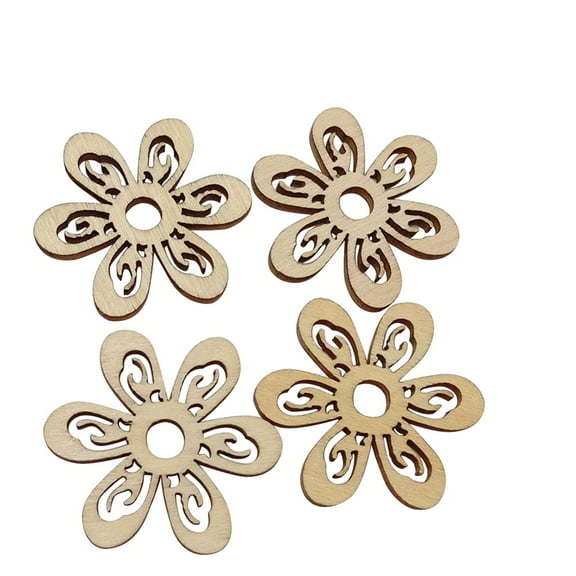 Rhewides 20 Pcs Floral Hollow Out Wood Craft Decorations for Hats Clothes Party Ornaments and Home Decor