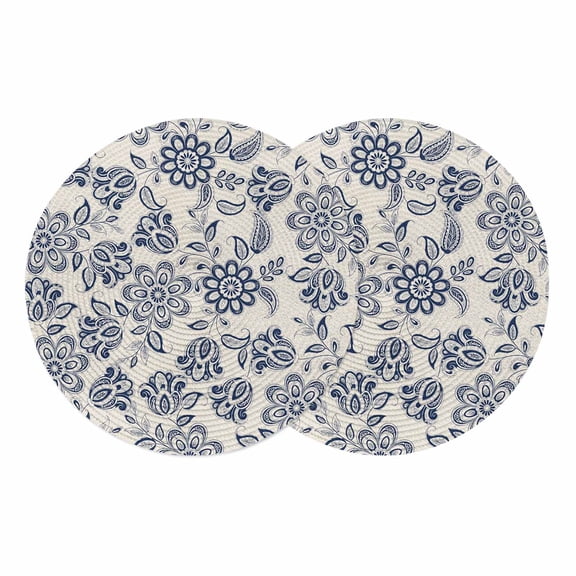 Round Placemats Vintage Floral 15 inch Set of 2 Table Mats for Dining Table Paisley Heat Resistant Non-Slip Kitchen & Home Decorative Place Mat Set