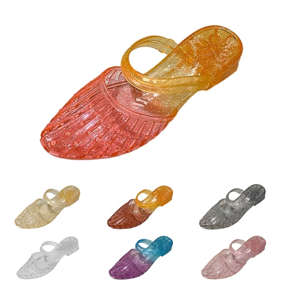 LTTVQM Women's Closed Pointed Toe Jelly Mules Chunky Heel Glitter Clear Hollow Out Slide Sandals Non-Slip Comfortable Trendy Vacation Lightweight Jelly Shoes Red 36(US-5.5)