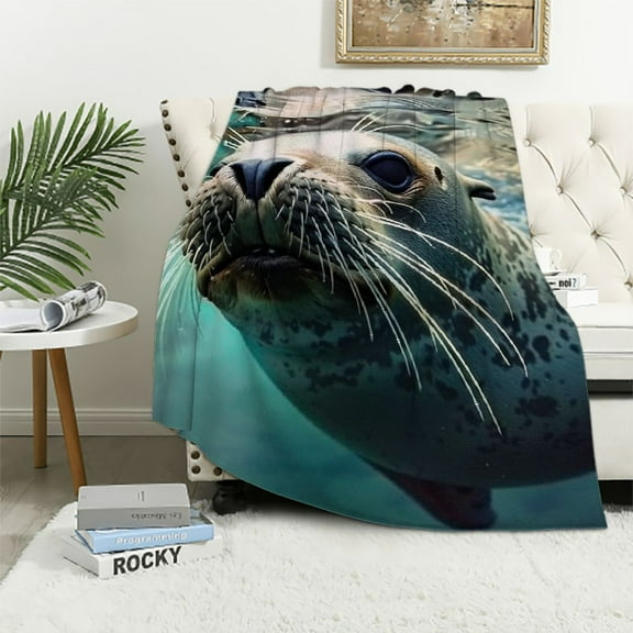 BCIIG Seal Swimming Theme Warm Lightweight Soft Fleece Throw Blanket Living Rooms Sofa Decor Cow Gifts Blanket All Seasons Excellent Hand Feel Blanket 40x50in