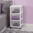thumbnail image 4 of White 3-Drawer Medium Plastic Storage Cart, Portable Utility Organizer with Rolling Casters, No Assembly Required, 4 of 5