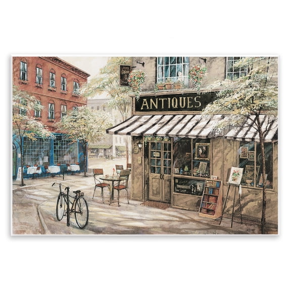 Stupell Industries Cozy Town Antiques Shop Scenic & Cityscapes Painting Unframed Art Print Wall Art, 15 x 10