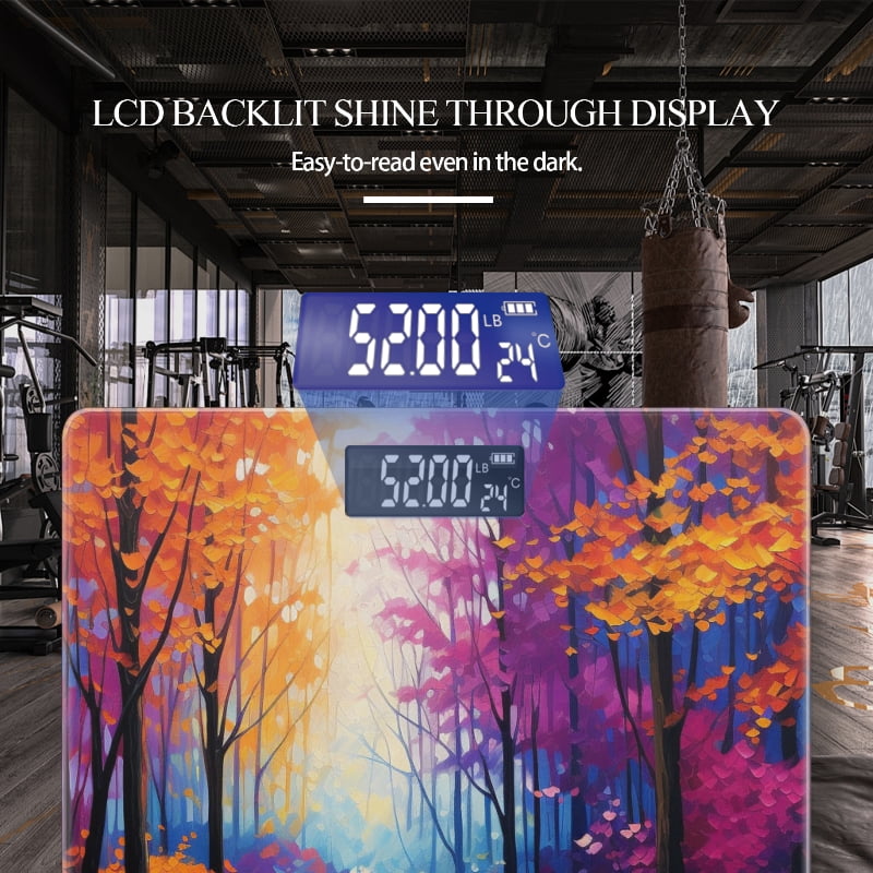 Digital Bathroom Scale with Large LCD Display,High Capacity Scale 400 lbs High Precision body fat scale-Colorful Forest With Trees And Leaves In Bright Colors