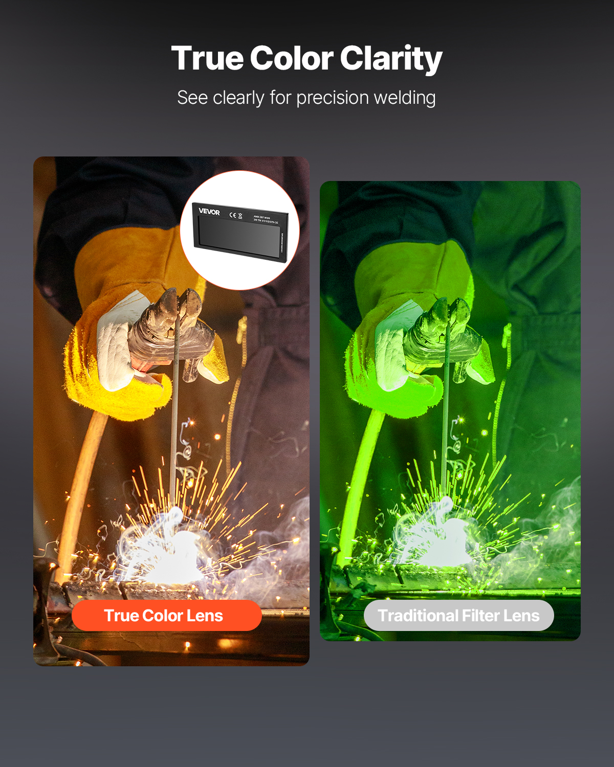 VEVOR Auto Darkening Welding Lens 4.25" x 2", Shade 11 True Color Welding Lens with Dual Arc Sensors & Gold Coating, Compatible with Most Welding Helmets for TIG, MIG, MMA, ARC Applications
