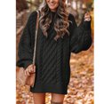 thumbnail image 4 of Leesechin Womens Fall Sweater Dresses Casual Oversized Cable Knit Chunky Pullover Crewneck Long Sleeve Short Sweater Dress Black, 4 of 8
