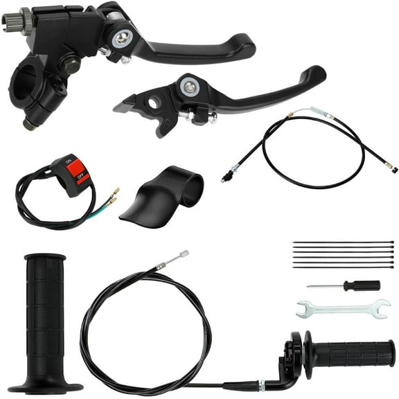 7/8 Folding Clutch Brake Lever and Dirt Bike Throttle Assembly Suitable for 70cc 110cc 140cc 150cc SSR 125 Apollo RFZ DBX15 DBX18 TaoTao DB17 DB27 Coolster Xmotos Motorcycle Spare Parts Black