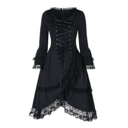 Women's Halloween Costume Evening Party Lace Up Witch Gothic Cosplay Fancy Dress
