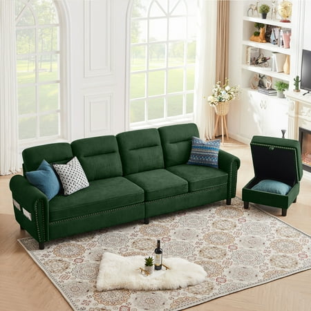 Jarenie 106.69" 4 Seater L Shaped Reversible Sectional Sofa with Side Storage Bags Green