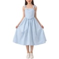 thumbnail image 1 of XXWXYD Robe d'Été Sans Manches pour Filles avec Nœud, Bretelles Plissées, Taille Haute, Ligne A, Enfants 7-12 Ans, Robe de Fête Décontractée, 1 of 8