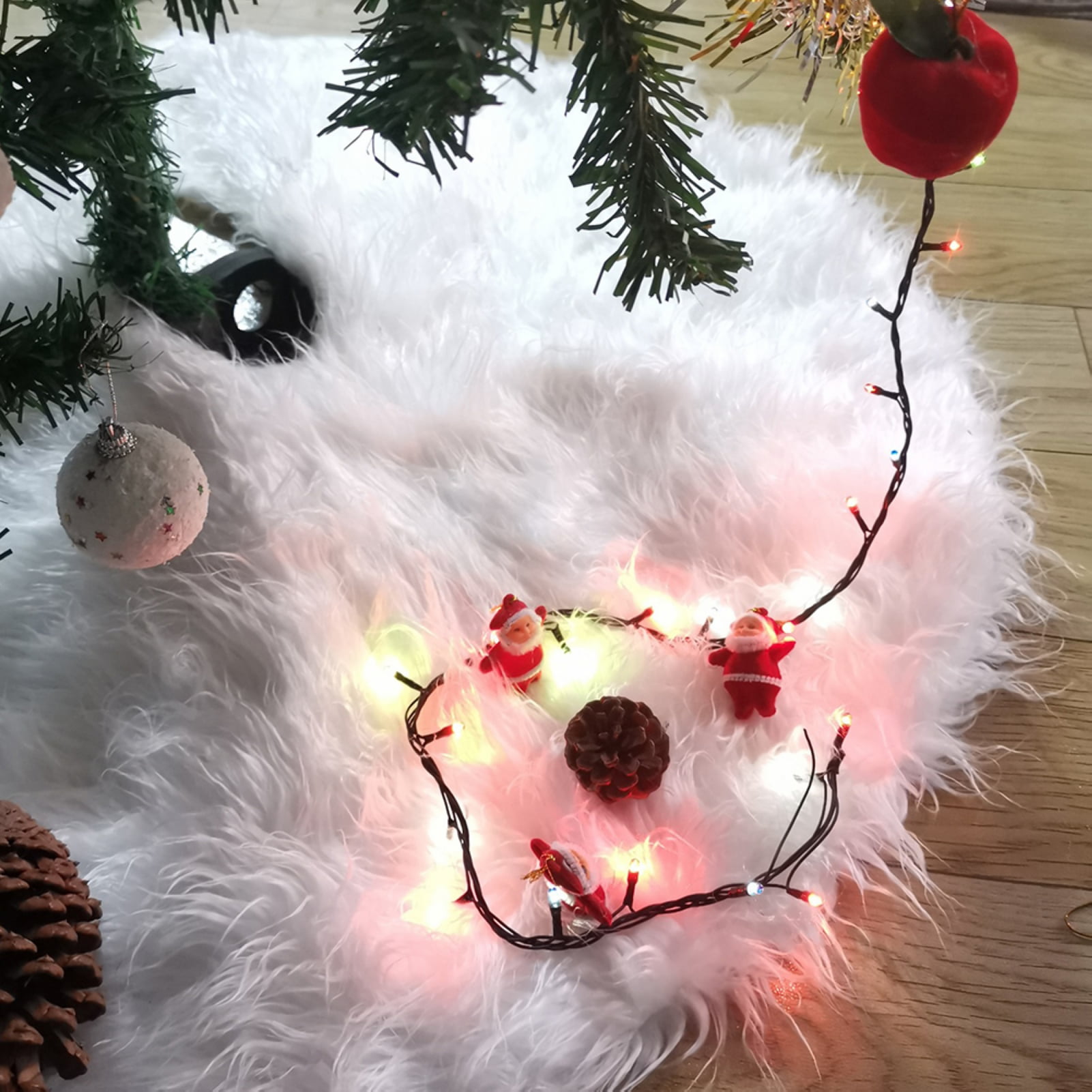 Christmas Tree Long Snow Plush Skirt Base Floor Mat Cover Xmas Snowflake Decor 
