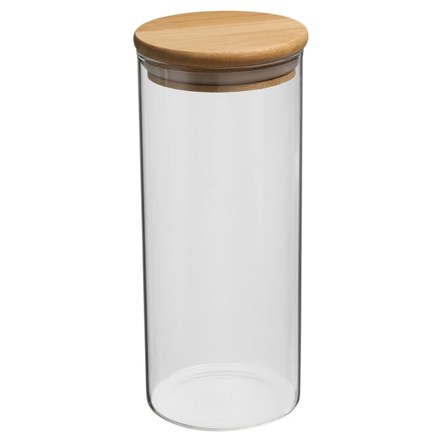 Unique Bargains 29 oz Glass Jar with Airtight Bamboo Lid Glass Kitchen Container Clear Food Storage Jar (20x8cm)