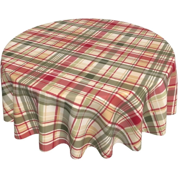 Fall Tablecloth Round, Autumn Buffalo Plaid Circle Table Cloth 60 Inch for Kitchen Dining, Thanksgiving Checkered Reusable Washable Table Cover for Farmhouse Holiday Decor