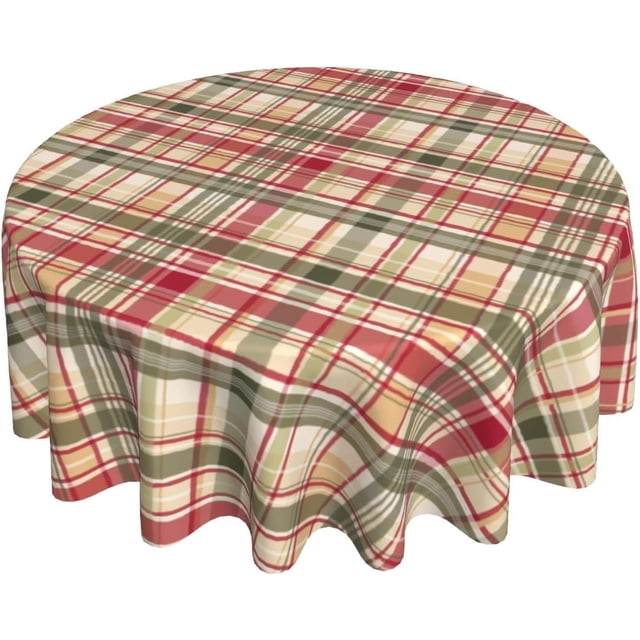 Fall Tablecloth Round, Autumn Buffalo Plaid Circle Table Cloth 60 Inch for Kitchen Dining, Thanksgiving Checkered Reusable Washable Table Cover for Farmhouse Holiday Decor