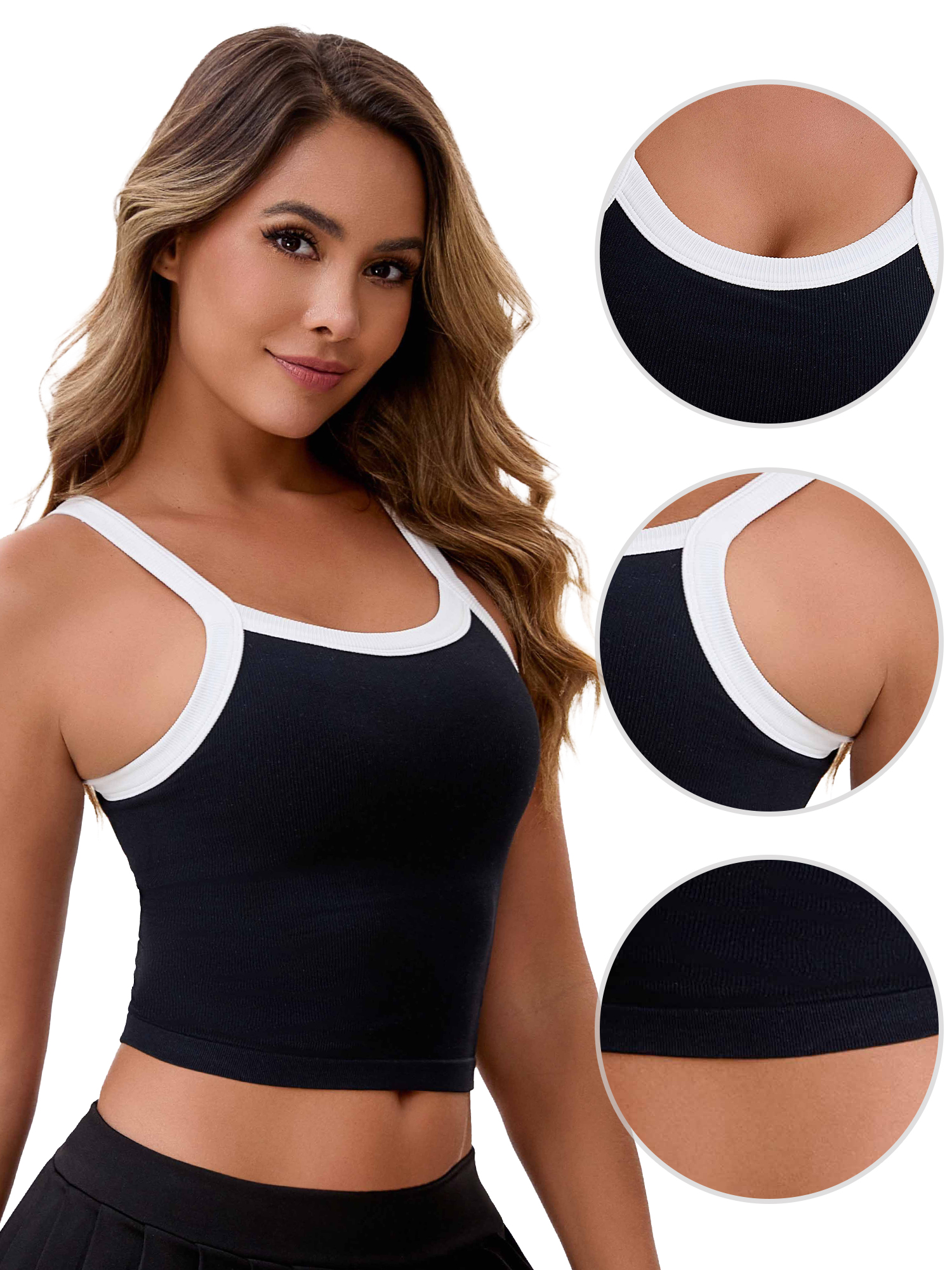 Unique Bargains Women's Spaghetti Strap Contrast Color Cropped Camisole XL Black