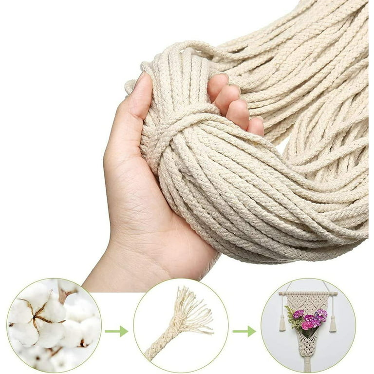5mm * 295ft Macrame Cord 100% Natural Cotton Rope 8 Strand Braided Cotton  String for Craft Knitting Thread for Wall Hanging and DIY Crafts(LGN) 