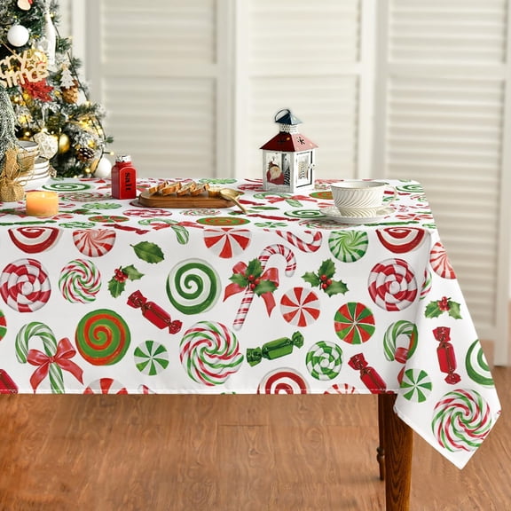 Christmas Tablecloth 60×84 Inch Rectangular, Candy Cane Lollipop Washable Table Cover for Party Picnic Dinner Decor