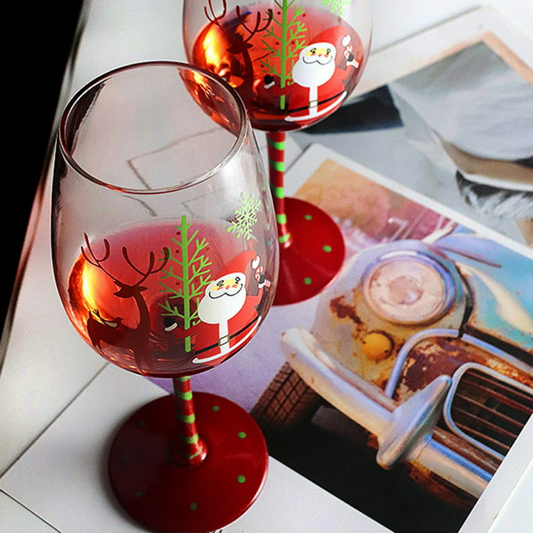 5 Holiday Christmas Stemware Wine Glasses Red Stem & Stripes Handmade  Barware