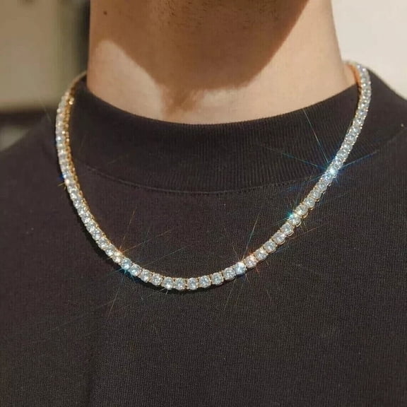 18inch Round Cut Simulated Diamond Women's 3mm Tennis Necklace 14k Yellow Gold Plated