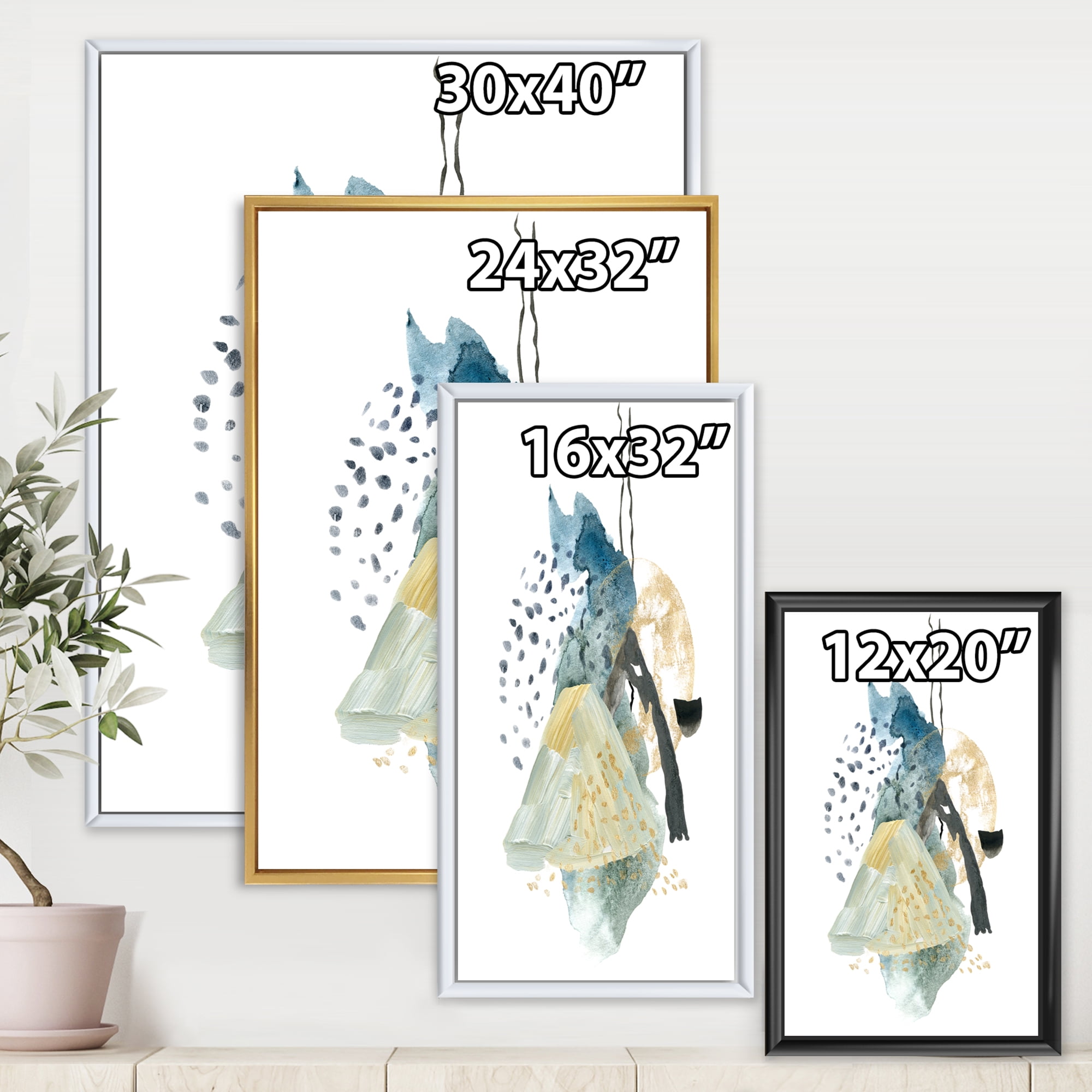 Designart 'Mountain Moon With Gouache Of Abstract Landscape' Modern Framed Canvas Wall Art Print