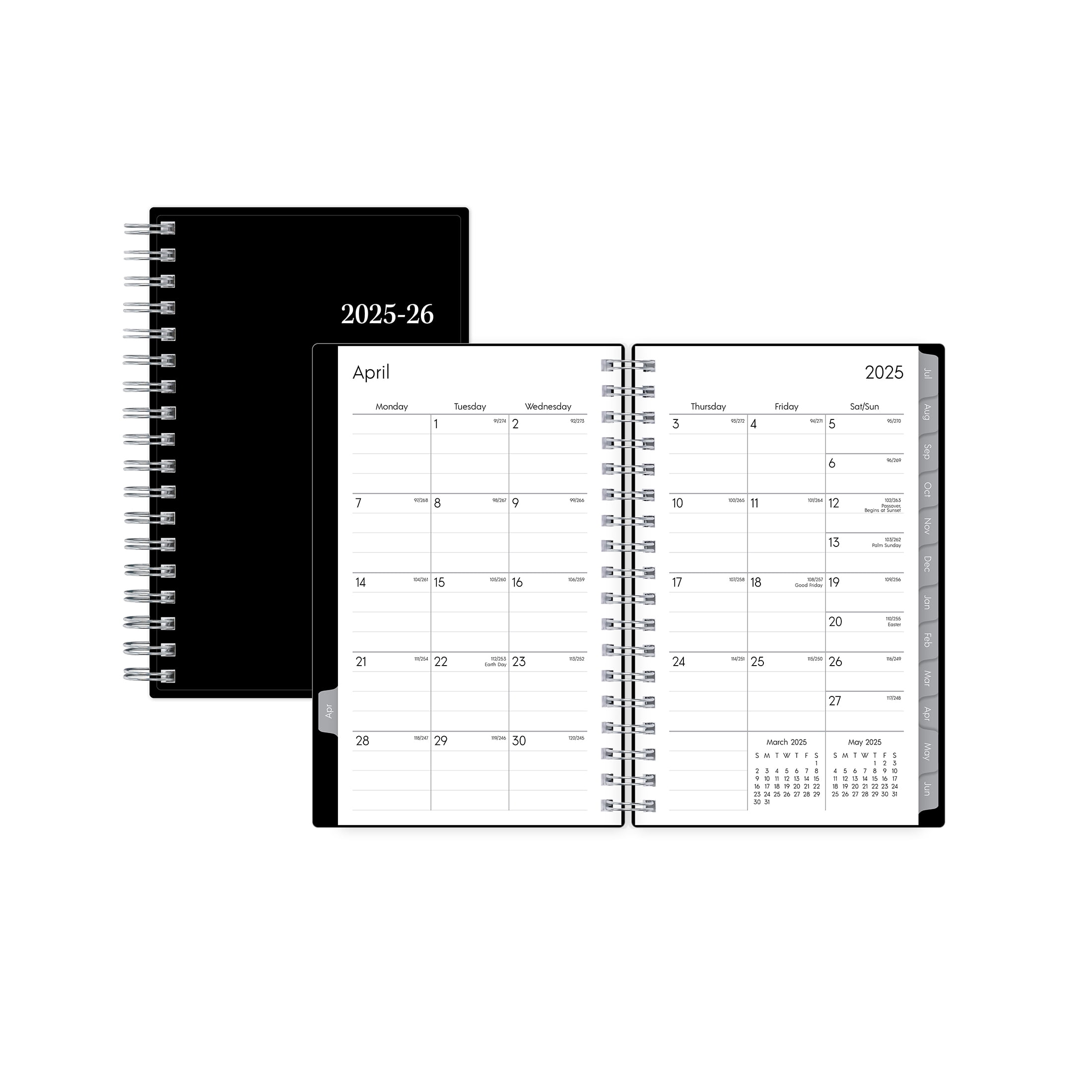 Blue Sky Monthly Weekly Small Planner, 3.625" x 6.125", Black 15-Month (April 2025 - June 2026)