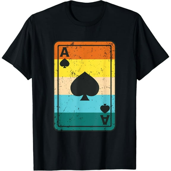 black Shirt Casino Poker Player Gambling Retro Play Cards Ace of Spade T-Shirt