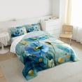 thumbnail image 3 of Homewish Blue Flower Floral Queen Comforter Set for Women, Fashion Marble Artwork Bedding Sets, Splash Watercolor Reversible Bedding Comforter Set, Luxury Bedroom Decor, 3pcs, 3 of 8