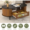thumbnail image 4 of Fluted Round Coffee Table with Storage, Modern Oval Coffee Table with Drawer, Sliding Door, Low Small Center Tables for Living Room, Wooden Boho, Mid Century, Unique, Black and Walnut, 4 of 8