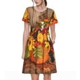 thumbnail image 1 of Fotbe Bouquet d'Automne Citrouille pour l'Action de Grâce Robe Décontractée Mode Femme Manches Courtes Robe Maxi Robe T-Shirt Rayée Longue à Blocs de Couleur, 1 of 6