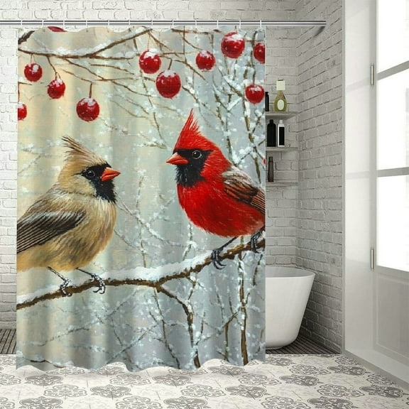 Patifu Birds Snow Tree Bathroom Shower Curtain Set 100% Polyester Fabric with Hooks 36"x72