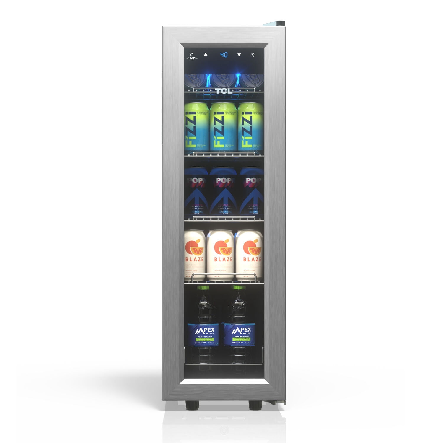 TCL Stainless Steel Single Door 33 Can Beverage Cooler for Kitchen, Bedroom & Office, 1.24 Cu. Ft.
