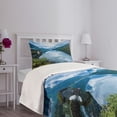 thumbnail image 5 of Ambesonne Nature Quilted Bedspread Set 2 Pcs, Wooden Cabins Norway, Twin Size, Blue Green, 5 of 6