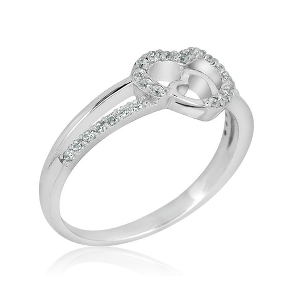 AVORA 925 Sterling Silver Simulated Diamond CZ Open Double Heart Fashion Ring  - Size 6